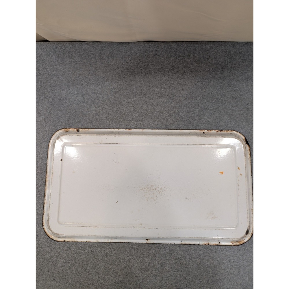 Vintage‎ White Enameled Medical Sterilizing Tray Black Rim Industrial 21" × 11" - Picture 4 of 6